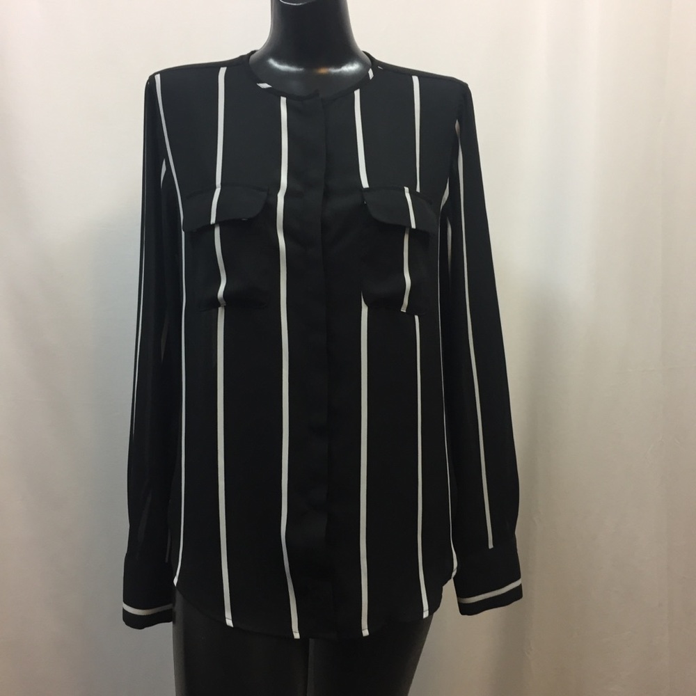 Classic Black and White striped sheer blouse